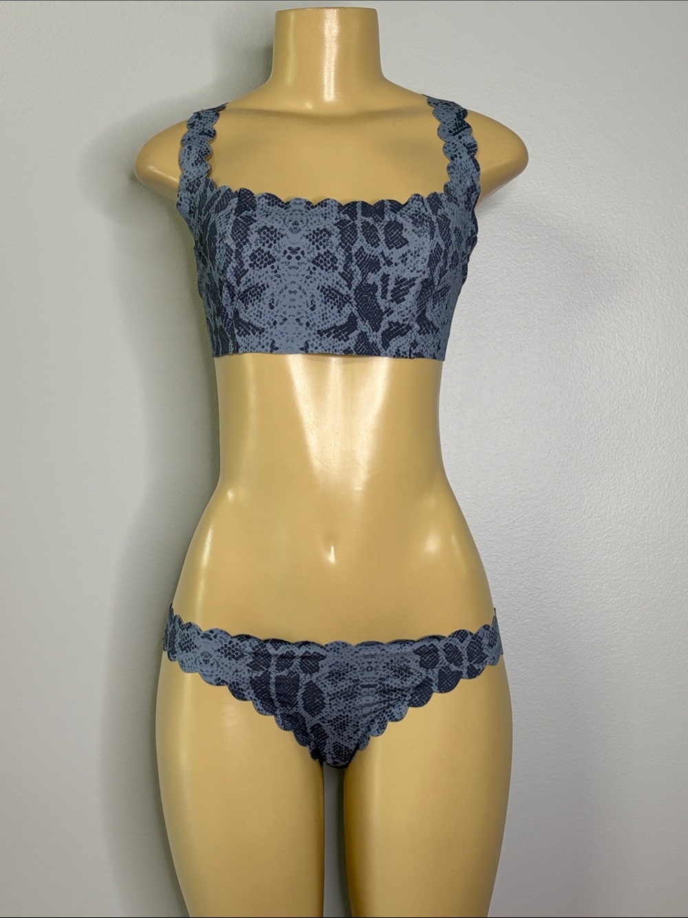PQ Swim Reversible Snakeprint Bralette & Bikini Set in Slate Blue Size L